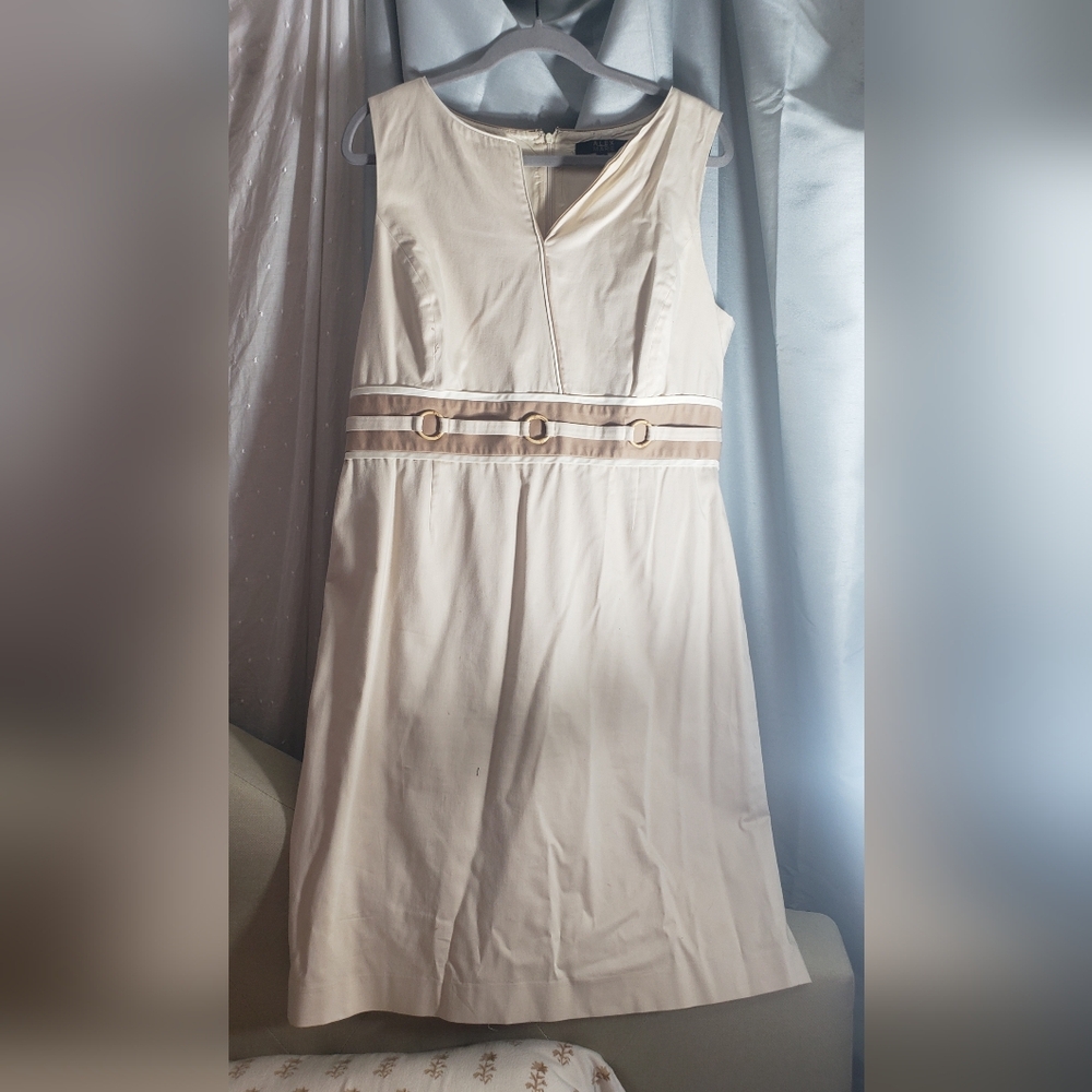 Alex Marie Size 16 Cotton Dress Detail Bamboo High Quality Beige Office